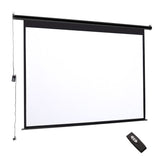 Electric projector screen with remote control, black frame and white projection surface