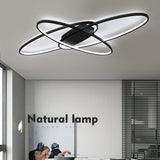 Black LED ceiling light with interlocking ring frame, flat ceiling mount