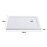 White rectangular wetroom shower tray with drain hole, 1000×800mm