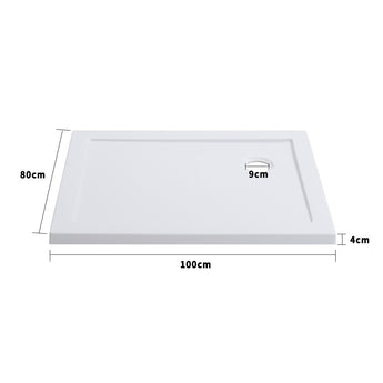 White rectangular wetroom shower tray with drain hole, 1000×800mm