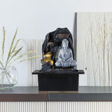 Tabletop Buddha water fountain decor featuring seated Buddha statue in dark base