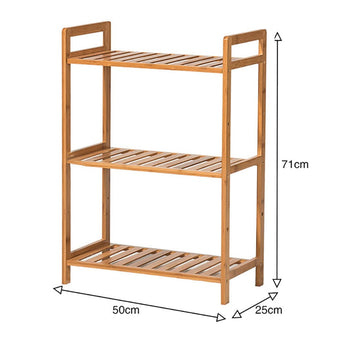 3-tier bamboo shelf dimensions 50cm W, 25cm D, 71cm H