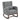 Grey upholstered rocking chair with cushioned armrest and front storage pocket