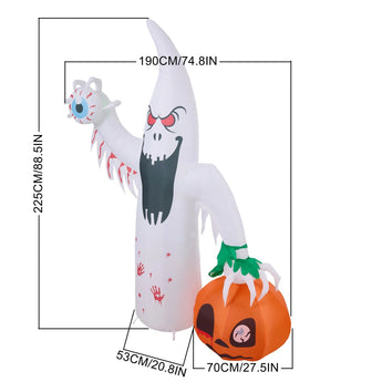 Ghost cat decoration dimensions: 190cm height, 70cm bucket width