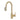 Gold-finish kitchen faucet with tall arched spout and handheld sprayer head