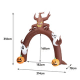 Inflatable Halloween arch decoration with size diagram, 318cm height and 314cm base