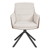 Adjustable accent chair with beige linen upholstery and black tripod legs