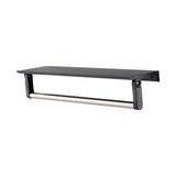 Black aluminum towel shelf with mounting brackets for bathroom mirror