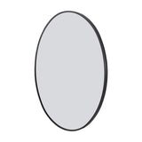 Oval wall-mounted bathroom mirror with black edge frame and reflective glass