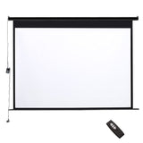 Motorized electric projector screen, blank white view with black frame
