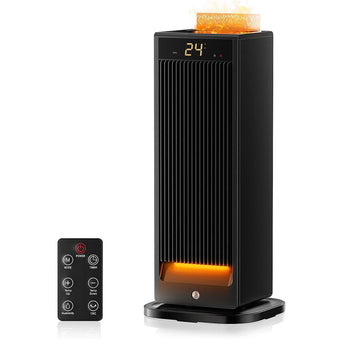 Black PTC electric heater with LED display and included remote control