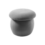 Grey round upholstered footstool, mushroom shape with padded seat
