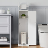 White bathroom toilet roll cabinet with open door and top shelf