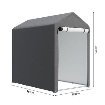 4x6ft outdoor storage shed: gray/white cover with dimensions 181×120×162cm