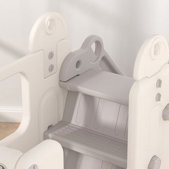 Kids indoor play bus with open side platform and white seat paneling