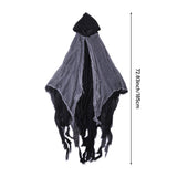 Gray hooded Halloween cape with jagged black lining and draped fringe, no mask