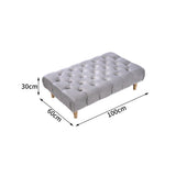 Rectangular velvet footstool, 100x60x30 cm, button-tufted light gray