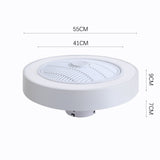 White ceiling fan with 3-color LED light, round flush design and vented grille