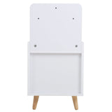 White wooden bedside table back panel with open compartment and four corner screws