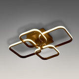 Modern LED square semi-recessed ceiling light with warm glowing gold rings and square shades