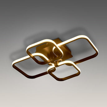 Modern LED square semi-recessed ceiling light with warm glowing gold rings and square shades