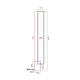 Maßzeichnung: 129 cm LED Stehlampe, Metallrohr mit 12×12 cm schwarzer Basis