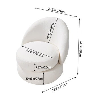White sherpa swivel accent chair dimensions, rounded seat and back height