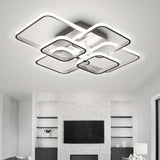 LED semi-recessed ceiling luminaire with white frame and four square light apertures