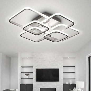 LED semi-recessed ceiling luminaire with white frame and four square light apertures