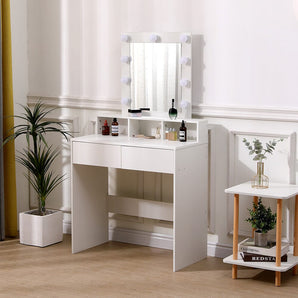 145cm dressing table with lighted mirror and white drawers