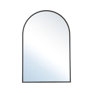 Arched wall mirror with black aluminium frame, rounded top and clear reflective panel