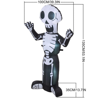Inflatable skeleton Halloween decoration with cartoon skull head and posed arms