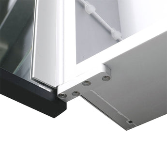 Wall-mounted bathroom mirror cabinet hinge hardware on open mirrored door
