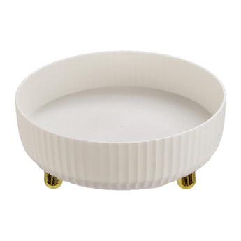 White round organizer tray with raised rim on rotating turntable base
