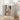 White bathroom vanity cabinet with open doors and adjustable inner shelves for storage