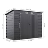 Black galvanized steel shed size diagram, height and depth measurements for double doors