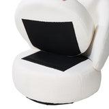 White sherpa swivel accent chair with open seat detail and black base