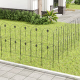 Black metal lawn edging fence panels with arched tops and fleur-de-lis ornaments