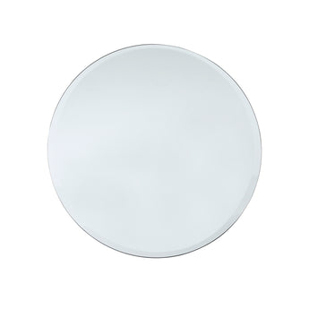 Round frameless wall-mounted mirror with clear, reflective glass face