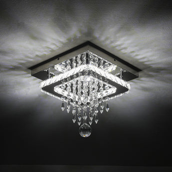Square crystal flush-mount ceiling light with long hanging prisms
