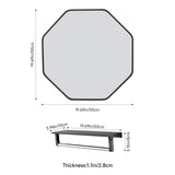 Octagonal wall mirror with black frame and metal towel shelf bar