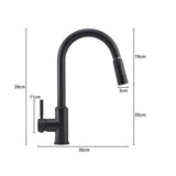 Black kitchen faucet dimensions: 30cm width, 39cm height, 20cm base height