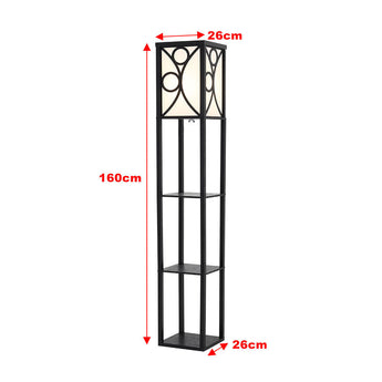 Black floor lamp dimensions: 160cm height, 26cm square base, 3 shelves