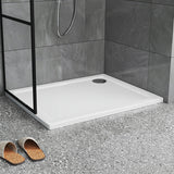White rectangular shower tray with drain outlet, slim 40mm edge