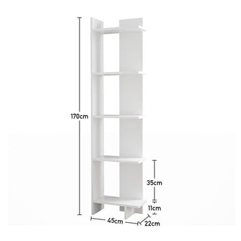 White corner rack dimensions: 170cm tall, 45cm wide, 22cm depth, 5 tiers