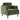 Green chenille armchair with squared arms, cushioned seat, and dark wooden legs