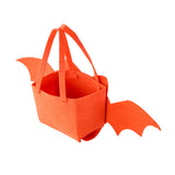 Orange felt cat tote bag with tall handles and bat-like face cutout