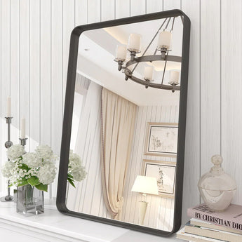 50cm rectangular wall mirror with black metal frame, full-view