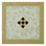 Square gold and cream marble-look PVC floor tile with black diamond mosaic center