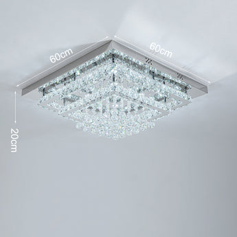 60cm x 20cm square crystal double-layer ceiling lamp with hanging crystal drops